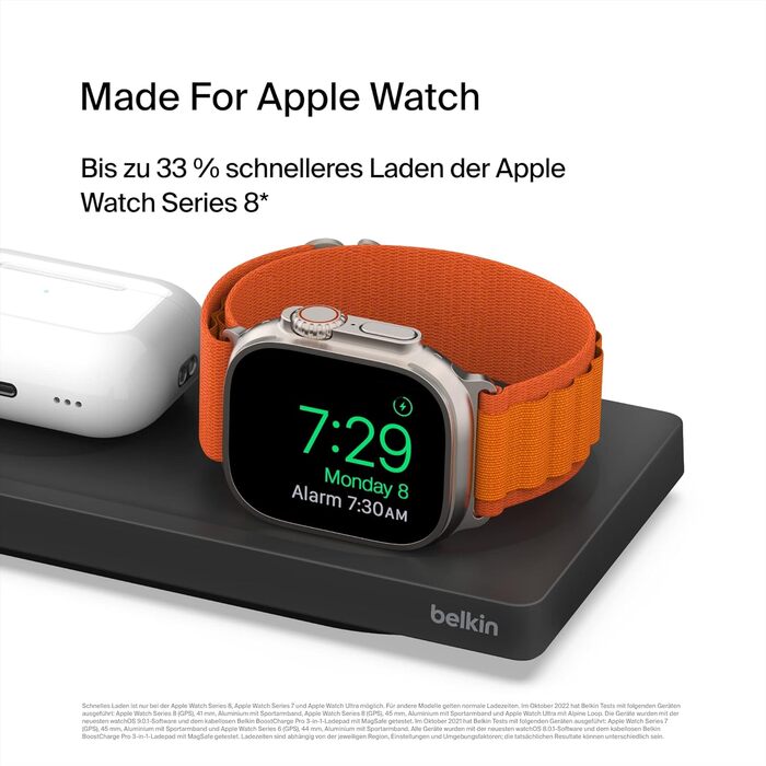 Belkin MagSafe Зарядний пристрій 3-в-1 бездротовий, сертифікований MFi, для iPhone 16/15/14/13/12, Apple Watch (всі моделі), AirPods (3/2/Pro) - Чорний