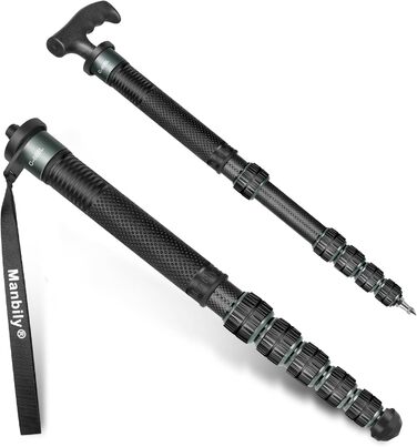 Монопод Manbily 32мм для камери: карбонове тренога, 44-174см, 6 секцій, з ручкою-ходунком, для DSLR, відеокамери, з кліпсою для телефону, сірий