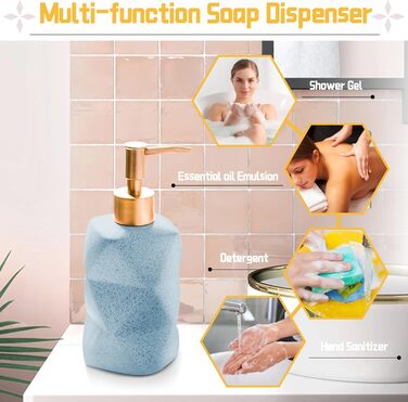 Bathroom Accessories Set, Blue Bathroom Accessories Set, Soap Dispenser, Toothbrush Holder, Cup, Soap Dish, Modern, Elegant, Bathroom Organizer, Ceramic Bathroom Decor Set (Blue)