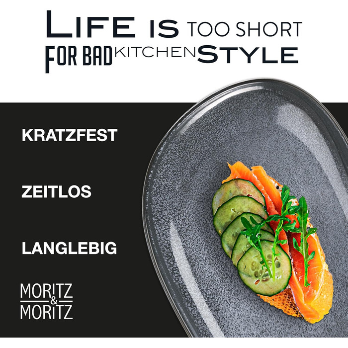 Набір сервіровочних тарілок Moritz & Moritz VIDA, блакитний (2 шт.) - великі тарілки з якісного порцеляну, сучасний дизайн, підходить для мікрохвильової печі та посудомийної машини, ідеально для салатів, м'яса на грилі, закусок та іншого