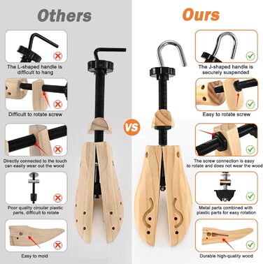 JJDPARTS Shoehorn Wood, Men's and Women's Shoehorn, 4-Way Shoe Stretcher, Shoe Widener for Adjustable Length and Width with Shoe Spoon