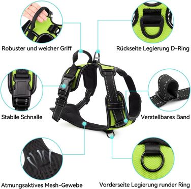 Нашийник для собак Joytale середнього розміру, світловідбиваючий, дихаючий, регульований, з ручкою для тренувань, M (1 шт., зелений)