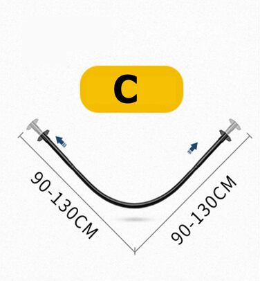 Штанга для душу, штанга для завіси для душу L-подібної форми, розширювана штанга з нержавіючої сталі 304 для ванної кімнати, без свердління (90-130см x 90-130см, Чорний)