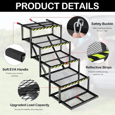 Східці для собак Hunderampe з 5 ступенів, складані, для вантажівок та SUV, регульована висота 35-90 см, до 100 кг