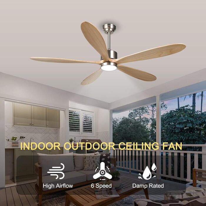 Стеляний вентилятор Reiga з імітацією дерева, 165 см, DC-двигун, керування пультом та Smart Home, 6 швидкостей, колір дерево, для внутрішнього/зовнішнього використання, з підсвічуванням