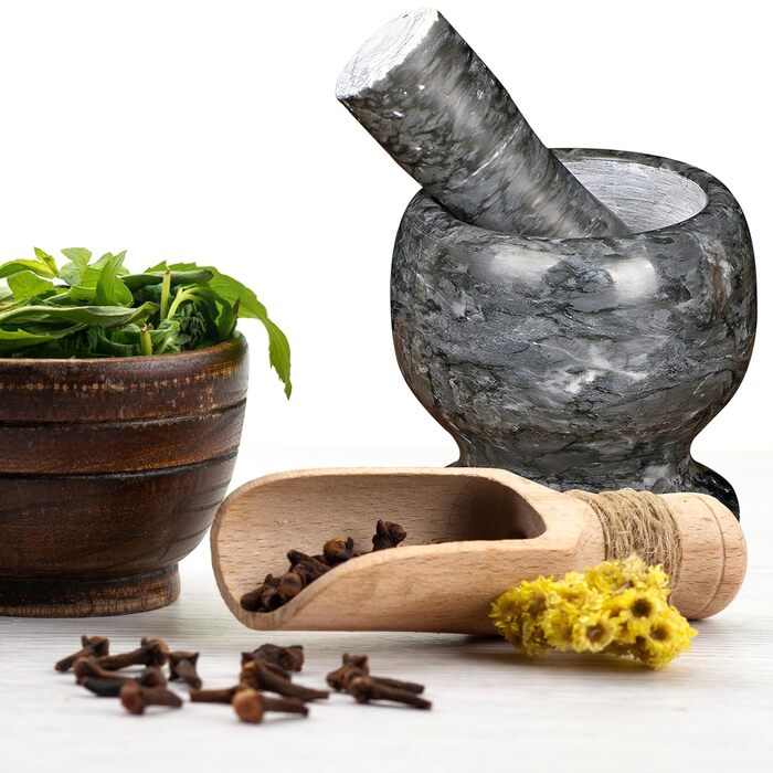 Гранітний ступка та товкачок Retoo - міцний набір для спецій та трав, сірий, 10,7x10,7 см