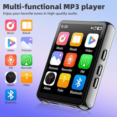 MP3-плеєр 128GB з Bluetooth, портативний музичний плеєр з динаміком, 2.4' Full Touch Screen, HiFi звук, FM радіо, записувач, кабельні навушники в комплекті, для бігу, фітнесу T5-MP3