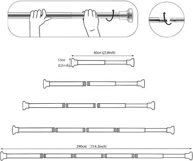 Штанга для душу Siler без свердління, розтягувана, з нержавіючої сталі, 48-200 см (Срібло)