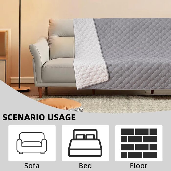 Водонепроникний килимок для собак та котів 170x200 см - захист ліжка та дивану, сірий