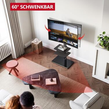 AOKCOS TV Stand for 32-70 inch Flat & Curved TVs - Adjustable Height, Swivel, Tilt, 3-Tier Shelves, VESA 400x400, up to 40kg (White/Black)