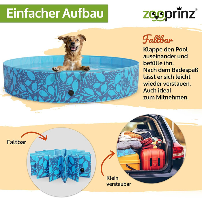 Зручний надувний басейн Zooprinz 160x30 см для собак та дітей - стабільний та неслизький