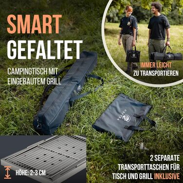 Стол для кемпінгу Castra Premium з грилем – алюміній 7075, регульована висота, вологостійкий, складаний, багатофункціональний, аксесуари для кемпінгу, саду, подорожей та риболовлі