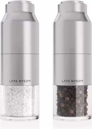LARS NYSØM Salt and Pepper Mill Set Stainless Steel with Adjustable Grinder | Bottle Design Spice Mills Set Manual (Stainless Steel)