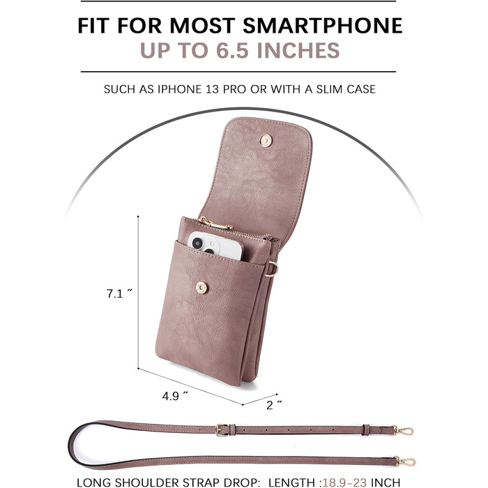 Сумка-клатч BOSTANTEN Klein через плече, сіра (A-11-lila) з PU шкіри для жінок, мобільна сумка з гаманцем