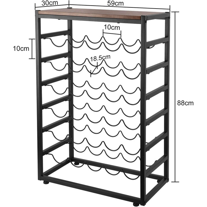 Dripex Wine Rack for 30 Bottles, Bottle Shelf with 6 Tiers, Vintage Metal Wine Stand for Cellar, Bar, and Storage Room, Bottle Holder with Tabletop 59 x 30 x 88 cm, Vintage Brown-Black