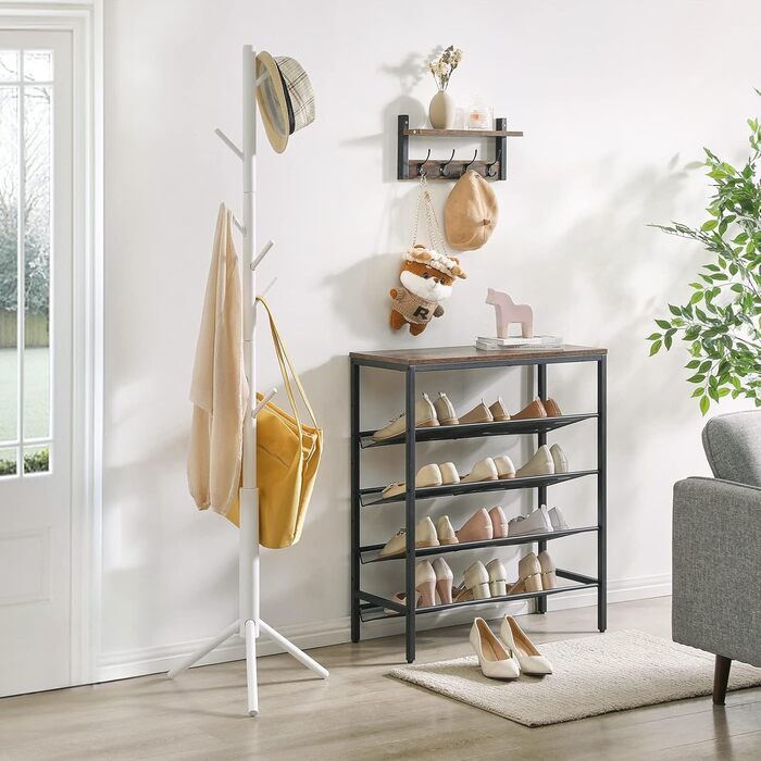 YMYNY Clothes Rack, For Clothing, Jackets, Hat, Wardrobe in Tree Shape, Clothes Rail With 8 Hooks, Bedroom, Hallway, Natural Colors HCR001N (White)