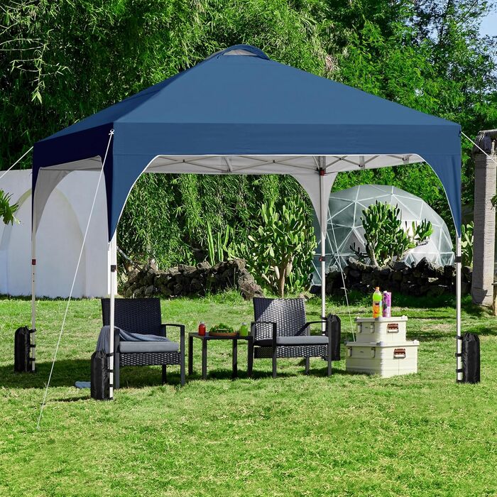 Yaheetech Folding Gazebo 2.4 x 2.4 m Pop-Up Gazebo, Adjustable Height Garden Gazebo, Waterproof & Sun Protection Party Tent Garden Tent with Rolling Carry Bag for Outdoor Market Garden Yard, (Navy Blue, 3x3m)