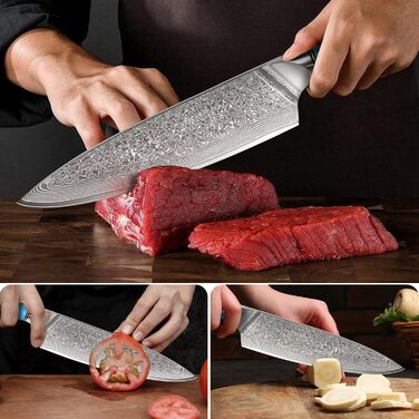 Ніж шеф-кухар Kiritsuke з дамаської сталі Home Safety, 18.8 см, VG-10, ергономічна ручка з натуральної смоли, подарункова коробка