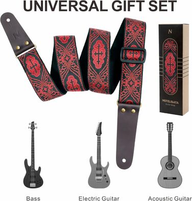 Накладки на гітару Nefelibata: бавовняні ремені з шкіряними кінцями, для бас-гітари, електро- та акустичної гітари, 1 кнопка, 2 замки, 4 прикраси