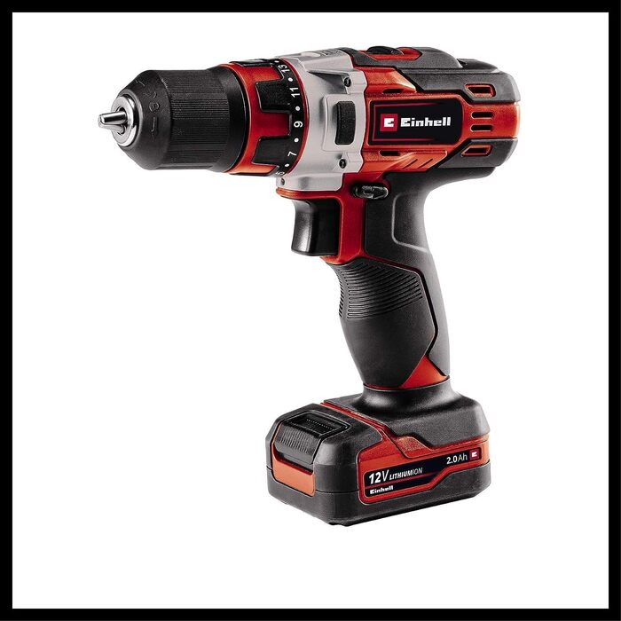 Акумуляторний дриль-шуруповерт Einhell TE-CD 12/1 Li (2x2.0Ah) – Li-Ion, 12V, 2-швидкісний, LED, металеве редуктор, зарядний пристрій + 2x2.0Ah акумулятори