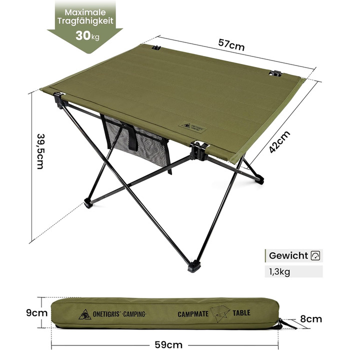 OneTigris CAMPMATE Стіл для кемпінгу складний, легкий, розкладний, вантажопідйомність до 30 кг для відпочинку на природі, піших прогулянок