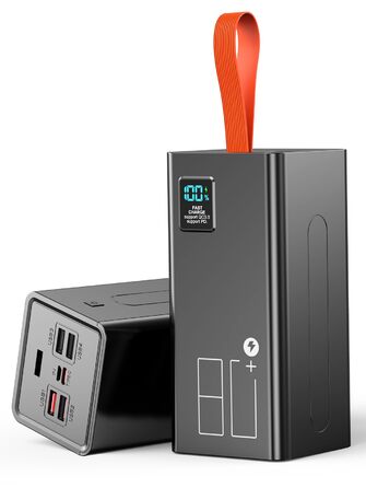 Power Bank Upgrade 90000mAh з LED дисплеєм, 5 USB виходів та 2 входами, швидка зарядка 30W, для iPhone, кемпінгу (80000mAh, помаранчевий)