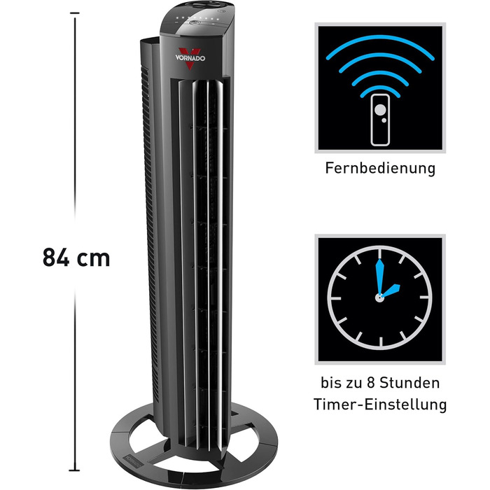 Вентилятор Vornado AC Tower M з дистанційним керуванням, таймером та низьким рівнем шуму (38 дБ), висота 84 см