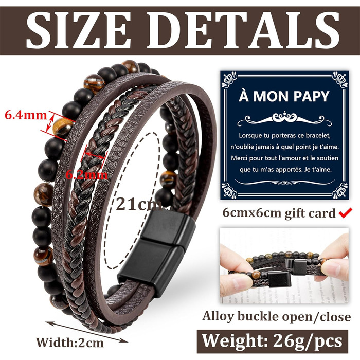 Чоловічий шкіряний браслет: стильний аксесуар для чоловіків, ідеальний подарунок тату, дідусю, на день народження