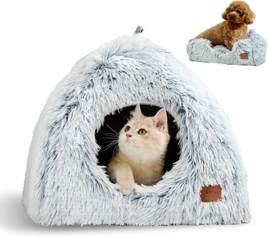 Cat Cave Cat Bed Cat House Cozy Cave 40x40cm Foldable Washable Comfortable Cat Sleeping Place for Cats Kittens Puppies with Removable Cat Head Pillow Beige (Gray-L)