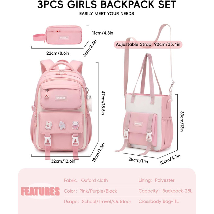 Стильний рюкзак для підлітка Tanou з набором канцтоварів: пенал, сумочка на плече, відділення для ноутбука 15.6