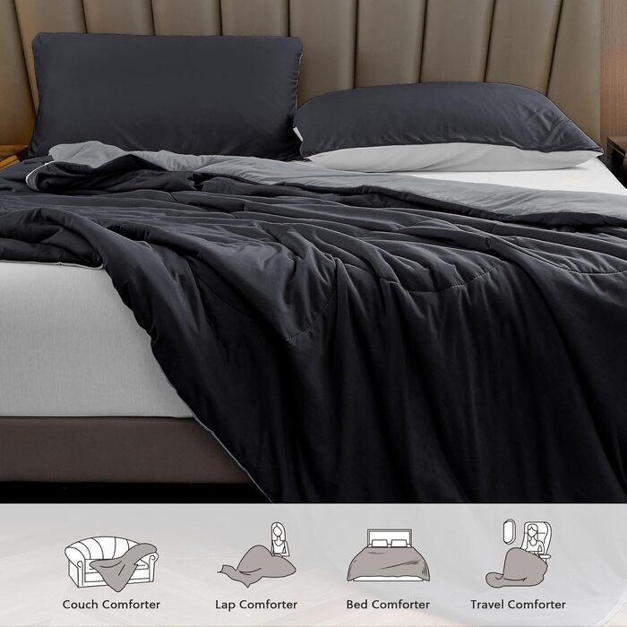 HOMFINE Cooling Blanket Double-Sided Cooling Blanket - Lightweight Cooling Blanket for People Q-Max > 0.4 Cooling Summer Blanket Self-Cooling Blanket Summer Blanket Cooling Blanket for Bed, Black, 150 x 230 cm