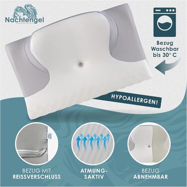 Angel Night Neck Pillow - Orthopedic Memory Foam Pillow, Ergonomic & Anti-Snore, for all Sleep Types (Back, Stomach & Side Sleeper Pillow) (1 Piece, white & gray, Pillow)
