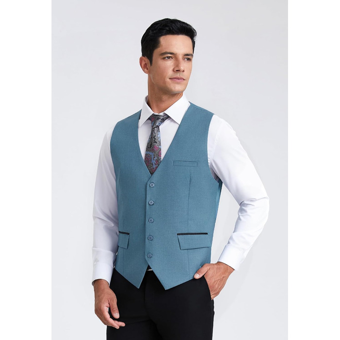 Жіночий елегантний костюмний жилет HISDERN для весілля, класичний однотонний, діловий, смокінг з кишенями (сталево-блакитний, XXL)