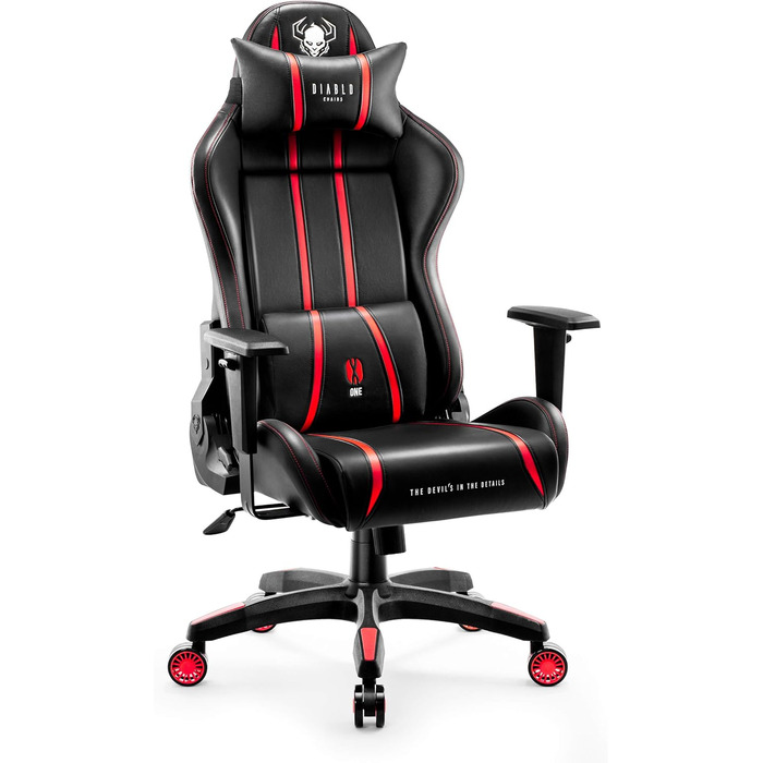 Ігрове крісло Diablo X-One 2.0, ергономічне, з регульованими підлокітниками, подушками для шиї та попереку, функцією гойдання, для геймерів і офісу, червоне, розмір L