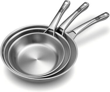 Набір сковорідок з нержавіючої сталі 3 шт. (20, 24, 28 см), універсальні, для всіх плит, індукційні, безпечні для духовки та посудомийної машини