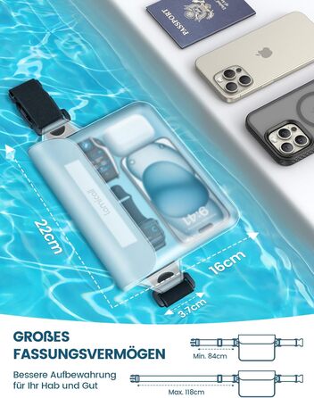 Водонепроникна сумка Lamicall [2 шт.] - водонепроникний поясний мішок з регульованим ремінцем, IPX8, для водного спорту, плавання, пляжу, подорожей (прозора)