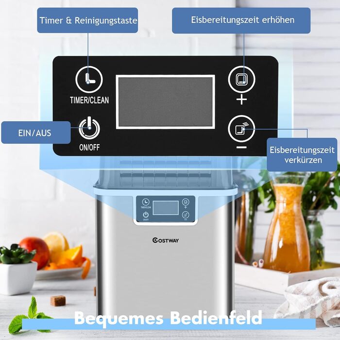 Машина для приготування льоду COSTWAY 3.2L з таймером, LCD дисплеєм та лопаткою