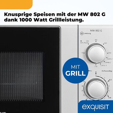 Мікрохвильова піч Exquisit MW 802G, 20л, 1000W, гриль, срібна