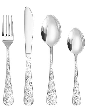 Набір столових приборів Vintage з різьбленням на 6 осіб, нержавіюча сталь, сріблястий (24 предмети) - ложки, виделки, ножі для дому та кухні, поліровані