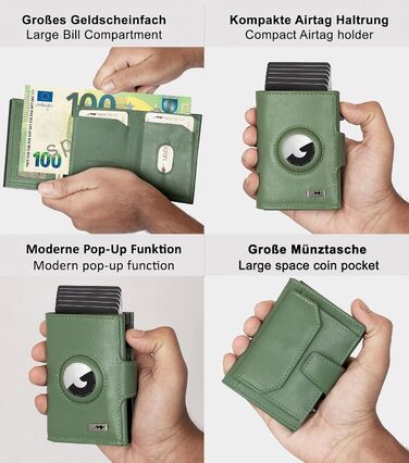 Гаманець Marc Peter Chicago зі шкіри з відділенням для монет, захистом RFID, місцем для Airtag, бірюзовий, компактний