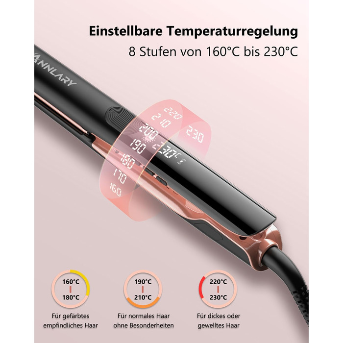 ANNLARY 1 Inch Hair Straightener & Curling Wand 2-in-1 - Titanium Ceramic Ion Technology - Heat Protection, Anti-Frizz, Shiny Hair - Dual Voltage (110-240V)
