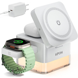 База для зарядки Apple Watch та iPhone MagSafe 3-в-1, куб сірого кольору, сумісна з iPhone 17/16/15/14/13/12/Air/Pro Max, Apple Watch 11/10/9, AirPods