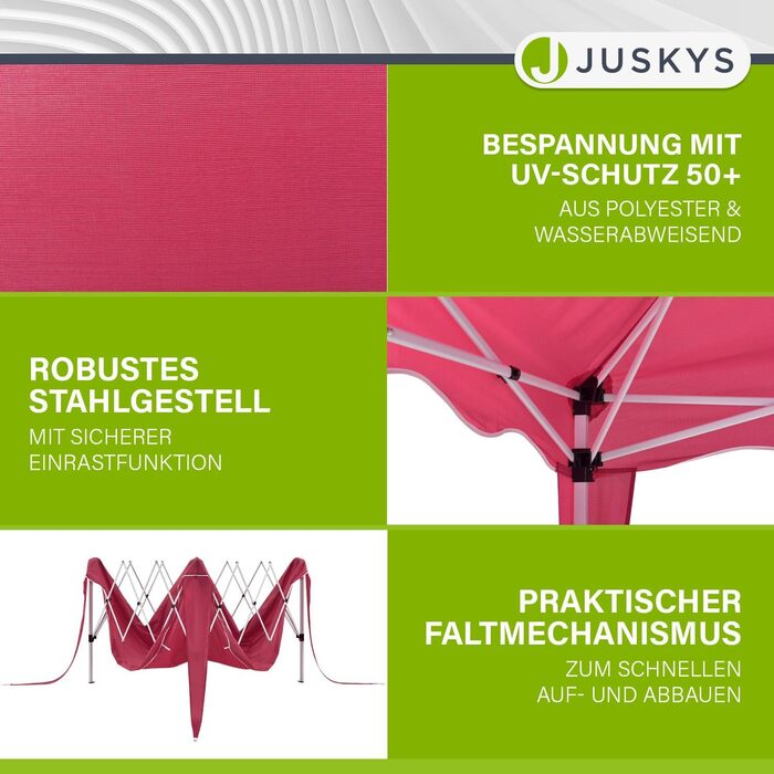 Juskys Pop-Up Gazebo Vivara 3x3 m - Adjustable Height Pop-Up Gazebo, UV50+ & Water-Resistant - Garden Tent with Bag - Party Tent for Garden - (Red)