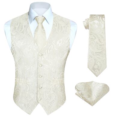 Краватка чоловіча квіткова, нагрудна хустка, кишеньковий хустинка HIDERN, жаккард, для весілля, бежева (XL)