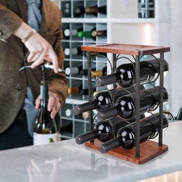 Wine rack with glass holders, tabletop wine rack with tray, freestanding wooden wine rack, perfect for home decor & kitchen storage rack, etc. (holds 6 bottles and 2 glasses) (Holds 6 Bottles)