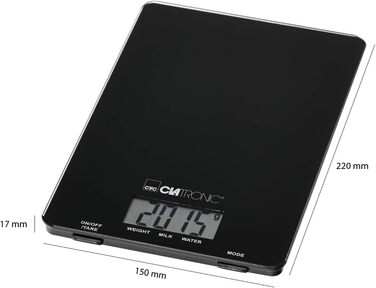Кухонні ваги Clatronic KW 3626: скло, до 5000 г, тара, LCD-дисплей