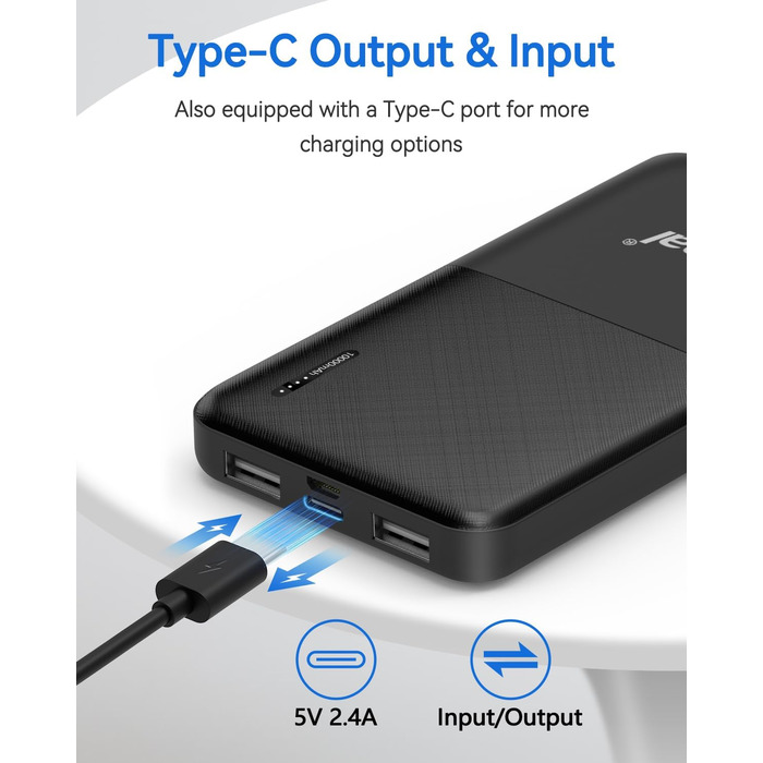 Powerbank 10000mAh з 3 виходами та 2 входами (Type-C), для iPhone, iPad, Samsung та інших пристроїв