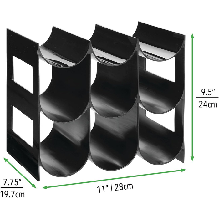 mDesign Practical Wine and Bottle Rack – Plastic Wine Rack Holds Up to 9 Bottles – Freestanding Shelf for Wine Bottles or Other Beverages – Black