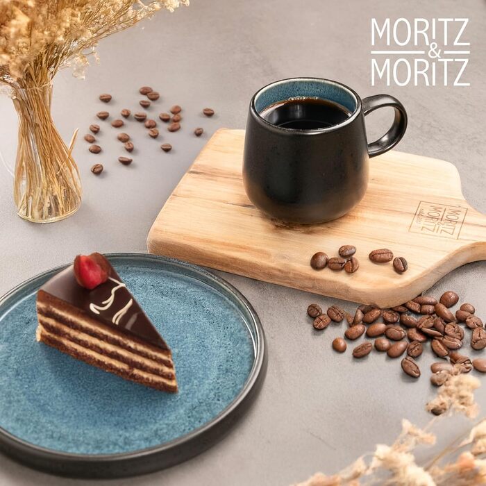 Набір чашок Moritz & Moritz SOLID 6 шт. Чорний/Синій - 400 мл, з кераміки, для кави, чаю, мікрохвильової печі, посудомийної машини