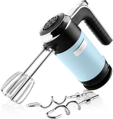 Westinghouse Retro Hand Mixer, 5 Speed Settings + Turbo Function, 2 Beaters, 2 Dough Hooks, LCD Display, Timer, Non-Slip Base, Storage Bag, 350 Watts, Light Blue